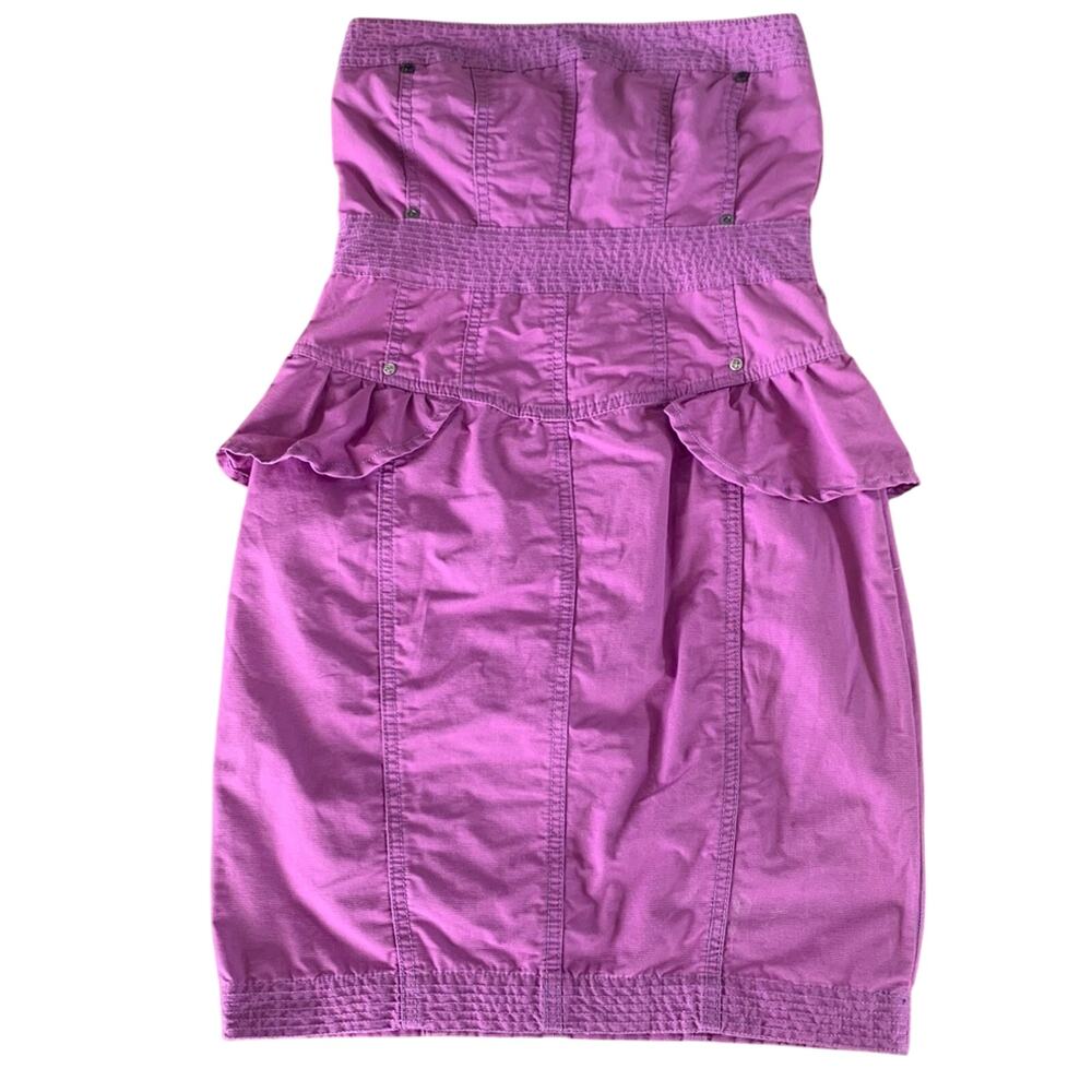 River island pink purple strapless open back peplum dress